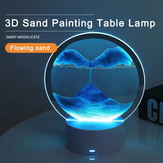 Creative 3D Decorative LED Desk Lamps Quicksand Light Dynamic Desktop Bedside Ornament Hourglass USB Colorful Ambient Light